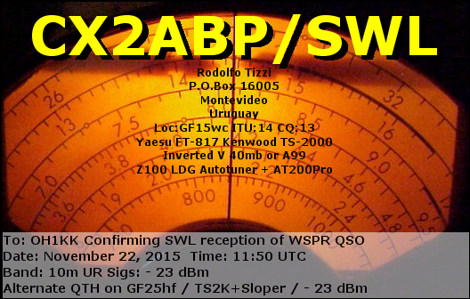 CX2ABP/SWL reception QSL